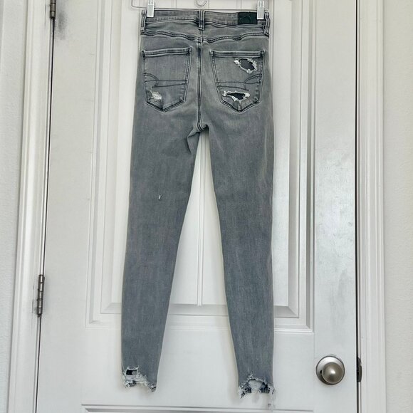 American Eagle Super High-Rise Jegging Distressed Gray Skinny Jean Size 2 - Picture 6 of 11